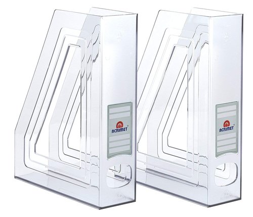 Acrimet Magazine File Holder, Durable Rack, Space-Saving Organizer (Plastic) (Clear Crystal Color) (2 pack)