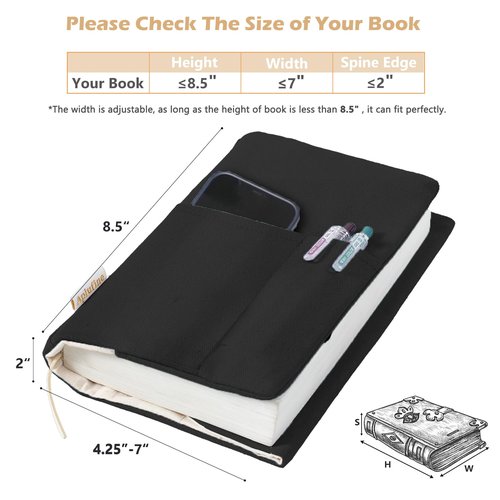Canvas Book Covers, Washable Book Protector, Book Cover for Paperback Novels, Adjustable Book Cover for Hardcover with Pockets for Pen, Soft Cover Books, Book Lovers Gifts