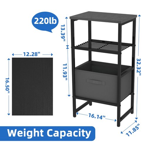 Printer Stand with Storage Shelves and Fabric Drawer, 4-Tier 11.8" D x 16" W x 32" H Printer Table, Side Table Desk for Home Office, Metal Shelf Holder for Fax Machine, Scanner, Black