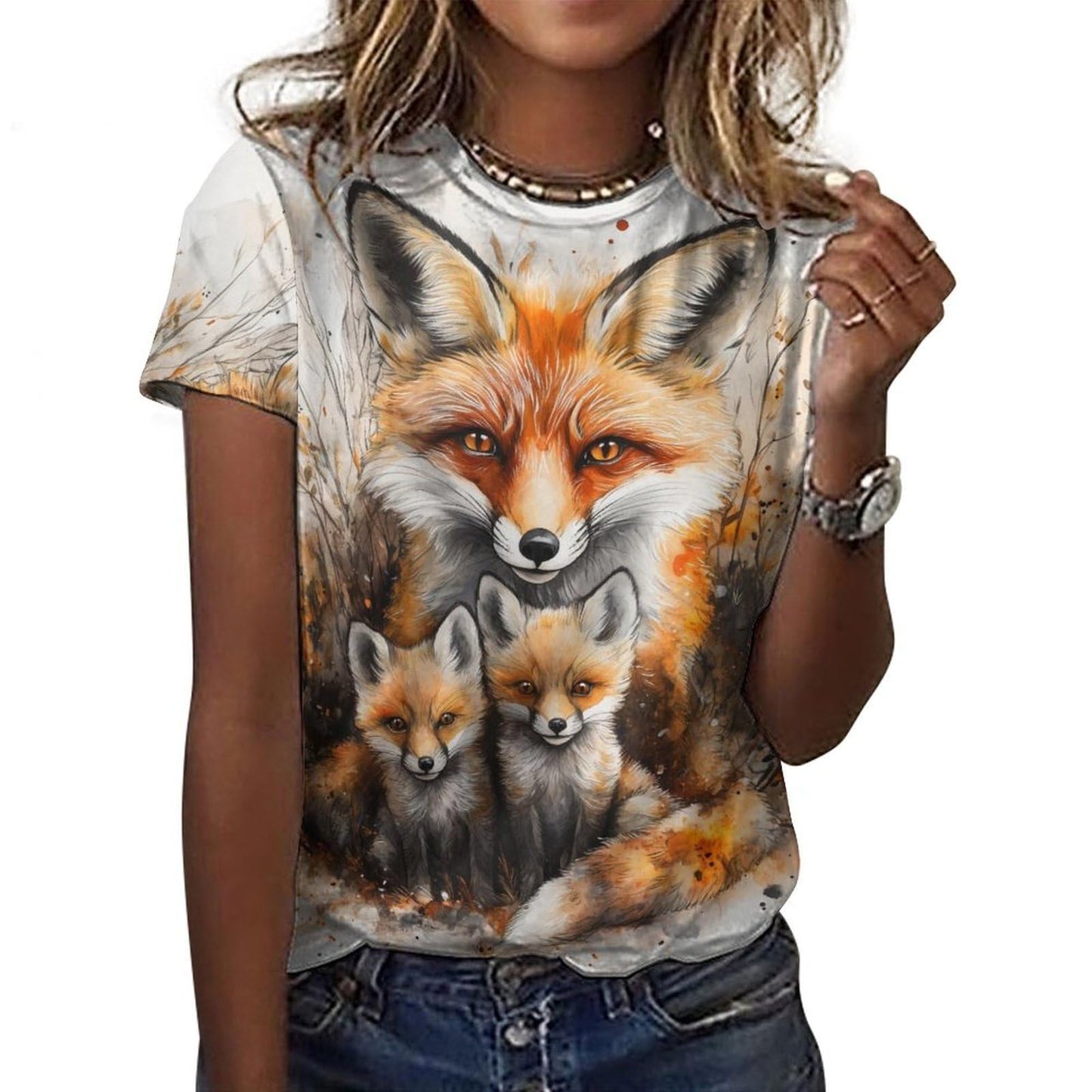 Mothers Day Shirt Fox Print Fashion Funny Casual Mom and Daughter Outfits Soft Comfy Short Sleeve Cotton Oversized Tee for Summer Vacation Mother Daughter Matching Shirts,2XL