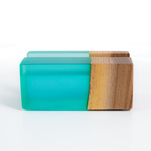 RWA Business Card Holder for Men & Women - Handcrafted Epoxy & Wood, Stylish & Durable Business Card Organizer, Premium Business Card Holders Desk Accessory for Professionals - ELEMENT aqua/dark
