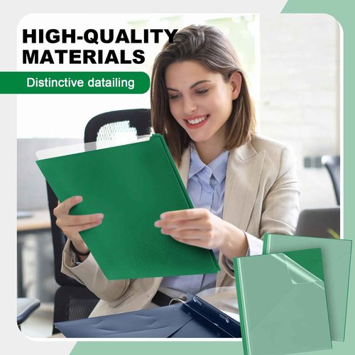 Teling 24 Pcs Clear Report Cover with 3 Prongs, Plastic Report Presentation Folders 90 Sheet Capacity Resume Document Covers for School Office(Green)