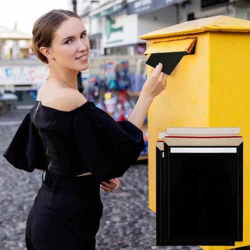 Fainne 150 Pack Rigid Mailers 9.25 x 11.8 Inches, Resealable Photo Document Mailers Cardboard Flat Envelopes for Shipping Photos, Pictures, Papers, Files, Cd, Magazines, Comic Books (Black)