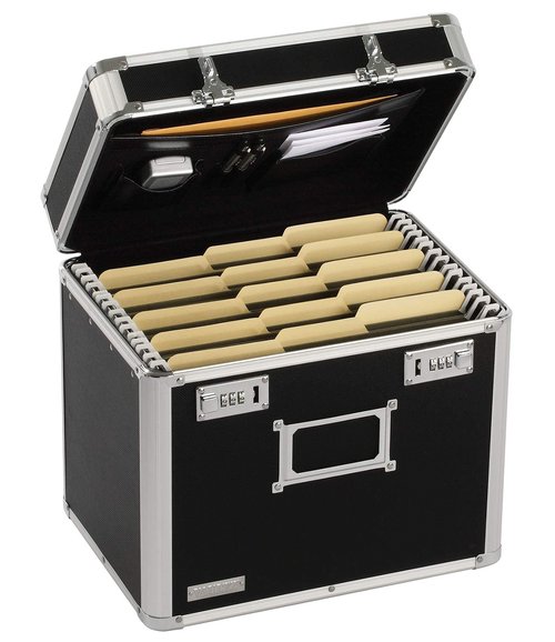 Vaultz Locking File Organizer Box - 13.5 x 13.25 x 10.5 Inch Large, Portable Locking Storage Box for Filing Letters & Documents w/Combination Lock, Black