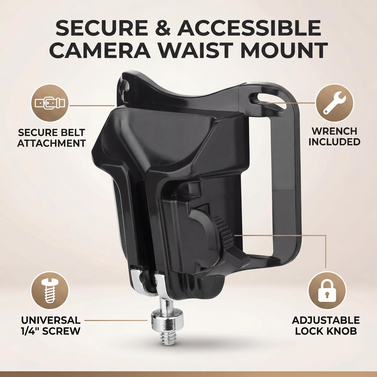 POCREATION Camera Waist Belt Holster Holder, 1Pc Camera Hanger 1/4in Screw Mount Quick Release Waist Belt Buckle Holder for DSLR