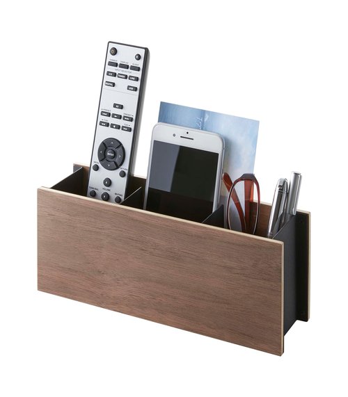 Yamazaki Home Rin Desk Organizer - Tv Remote Control and Pen Holder - Small - Steel + Wood