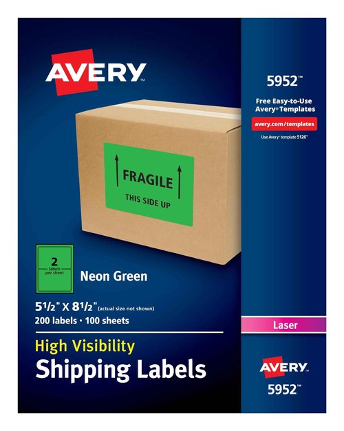 Avery Neon Shipping Labels for Laser Printers, 5-1/2" x 8-1/2", 200 Green Labels (5952)