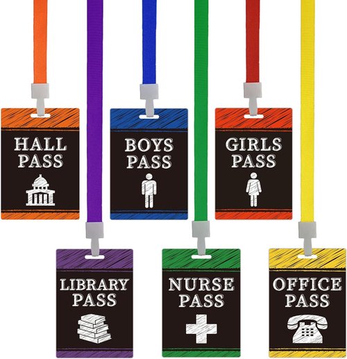 Skiennix 6 Sets PVC Hall Pass - Chalk Style Lanyards for Classroom Essentials | Teacher Must-Have