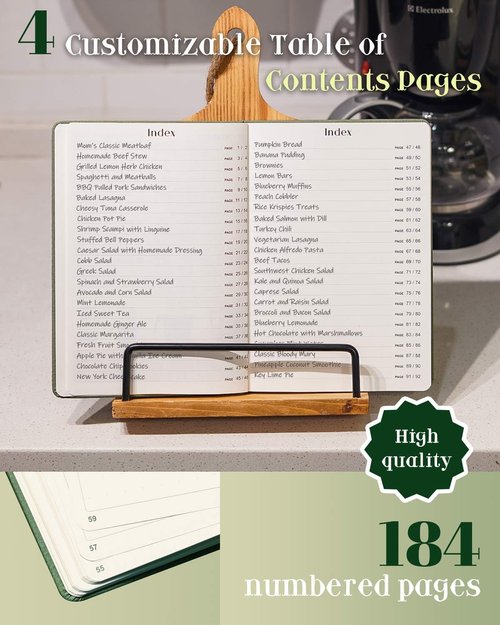 hi!SCI Recipe Book to Write in Your Own Recipes, Blank Recipe Notebook with 192 Pages, 7" x 10" Hardcover Recipe Journal for Family Cooking Lover, Diy Cookbook to Organize Your Recipes(Sage Green)