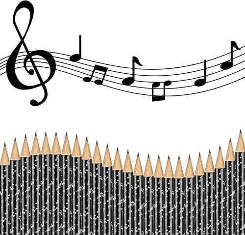 Chinco Music Note Pencils - 24 Fun Black & White Round Pencils with Erasers for Kids & Classroom Supplies