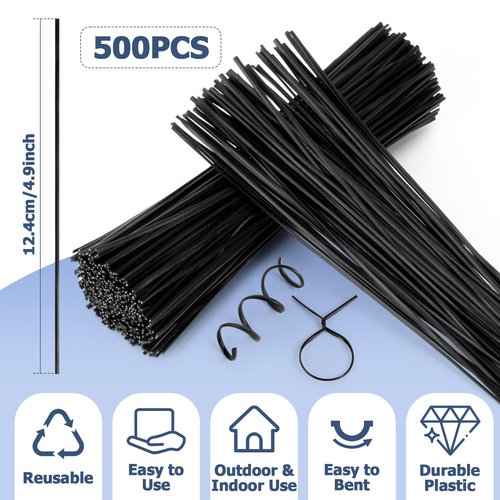 500 PCS Black Twist Ties - Reusable Plastic Coated Twist Tie for Plastic Bags, Outdoor & Indoor Use (300PCS Black Twist Ties)