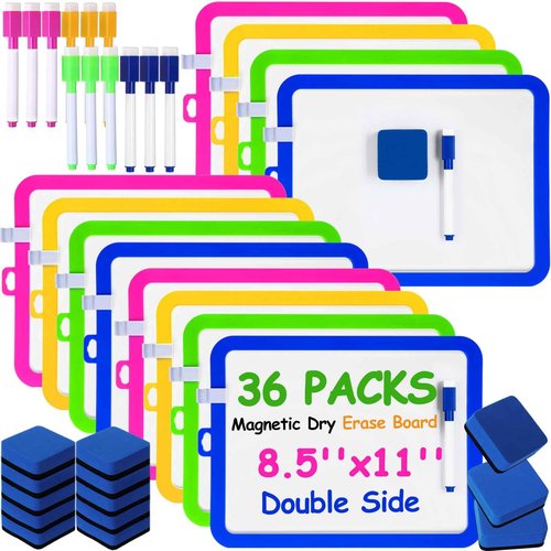 Lincia 36 Pcs Mini Magnetic Dry Erase Whiteboard Kit Include 12 Magnetic Whiteboard 8.5'' x 11'' with 12 Markers and 12 Erasers Small White Board for Christmas Operation Back to School(Bright Colors)