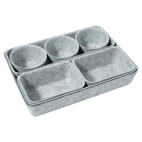 Keemute Felt Desk Drawer Organizer Tray,8 Pack Office Desk Drawer Dividers,Felt Drawer Small Round Storage Box For Saving Space,Makeup Drawer Organizer Bins.(Light Gray)