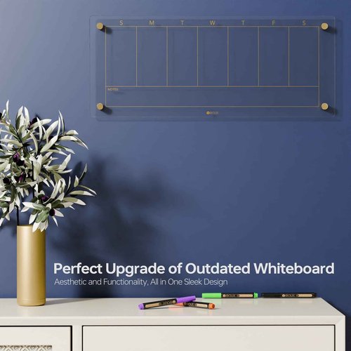 Clear Glass Weekly Dry Erase Calendar Non-Magnetic Whiteboard for Wall, 7 Day to Do List, Menu & Meal Planner White Board for Kitchen Home Office, 23x9.5, 4 Markers Included, Yeoux