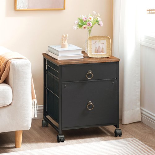HOOBRO File Cabinet, 2-Drawer Vertical Mobile Office Cabinet, Rolling Printer Stand, for A4/Letter Size Files, Nonwovens Drawer, for Home Office, Rustic Brown and Black BFK21WJ01
