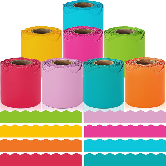 Skiennix Rainbow Scalloped Bulletin Board Borders - 8 Rolls, 262.4 Ft Colorful Classroom Decor