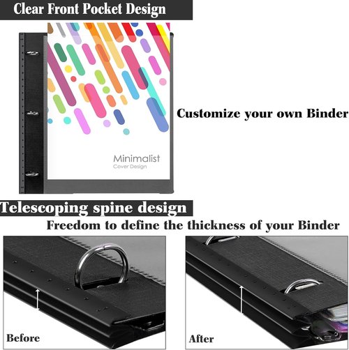 INFUN 1-Inch 3-Ring Project Organizer Binder - 13 Pockets, Customizable Cover, 225 Sheet Capacity | Black