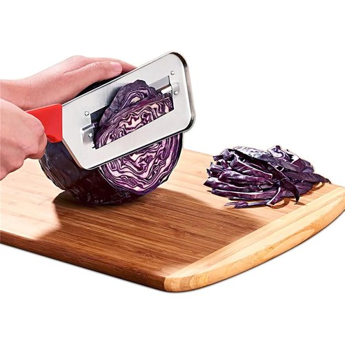 Stainless Steel Shredder Knife, Cabbage Shredder–Dual Stainless Steel with Cut-Proof Hand Tools for Salad Prep, Slaw, Lettuce, Carrots, Cucumbers, And More – Compact, Easy-to-Clean (Red-Black)