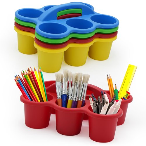 4E's Novelty 4 Pack Caddy for Classroom, Vibrant Classroom Pencil Caddy, Durable Table Cup Drink Holder, Sturdy Schools Desk Bin, Colorful Supply Caddies for School or Home