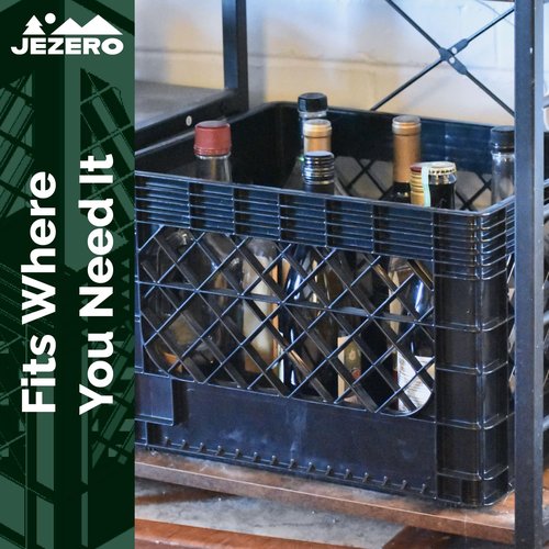 JEZERO 20 Quart 2-Pack Heavy Duty Plastic Crate | Stackable Multi-Purpose Storage Bin for Garage, Home, Office, Groceries, Outdoor, Camping & Kayaking | Black Utility Tote, 17" x 13" x 11"