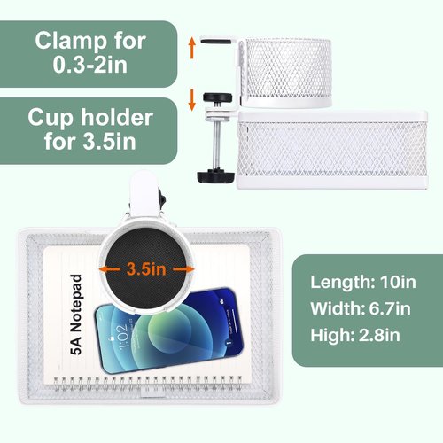 ROSYLINE 360°rotation under desk drawer, Drawer Under Desk Storage Organizer, Rotary Desk Storage Organizer with Cup Holder, Under Desk Storage, Clamp Drawer Basket, sturdy and durable (White)