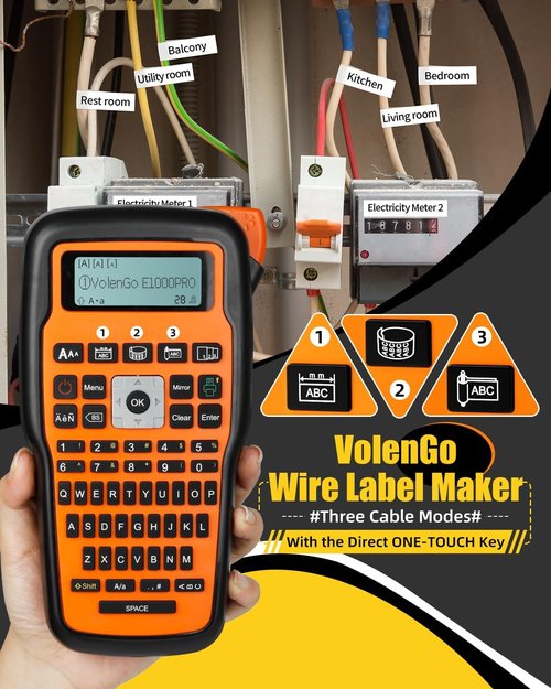 E1000 Label Maker | Waterproof Heat Shrink Labels & Tapes - 0.46'' (12mm) Black on White