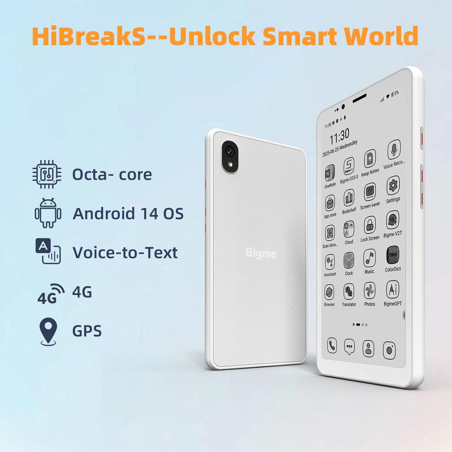 Bigme HiBreakS Epaper Smart Phone,3300mAh Battery, 8-Core Processor, 6GB+128GB, 5.84 Inch Mobile Phone, Dual Camera, White (Black and White)