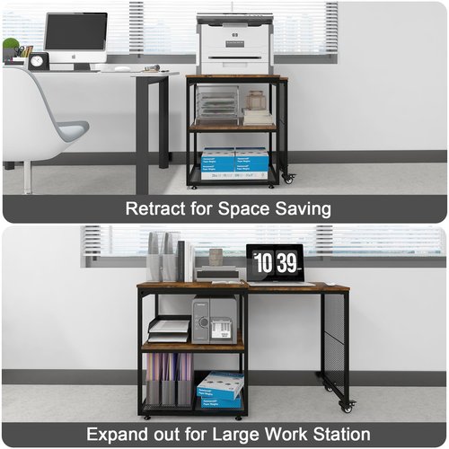 Natwind 24''x20''x29'' Large Printer Stand with Storage Shelves,Extendable Home Craft Table,Home Office Organization Desk, Versatile Table for Home Office, Kitchen, Study Room, Living Room (Retro)