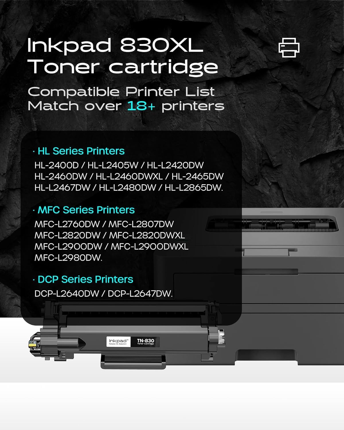 iNKPAD Compatible TN830XL TN830 Toner Cartridge for HL-L2460DW DCP-L2640DW Replacement for Brother TN 830 XL/V/R Toner with MFC-L2820DW HL-L2400D HL-L2405W HL-L2460DWXL Printers (4Pack, Black)