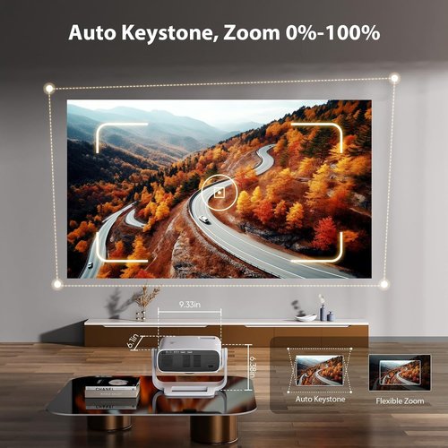 Wielio Smart Projector with WiFi 6 and Bluetooth Built-in Apps - 4K Support Portable Bedroom Mini Projector Native 1080P , 2025 New Auto Keystone & Zoom Home Theater Cinema Movie Proyector, 120° Stand