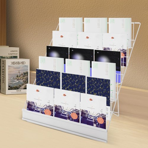 GAMIGIME Wire Magazine Rack, Magazine Rack Floor with 6 Open Tiers, Literature Display Rack, Tabletop Display Stand (White)