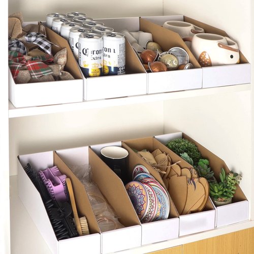 EXYGLO Cardboard Boxes, Pack of 35 Corrugated Storage Bins 12x4x4.5inch Pantry Organizer Bins for Shelves Garage Office Organization