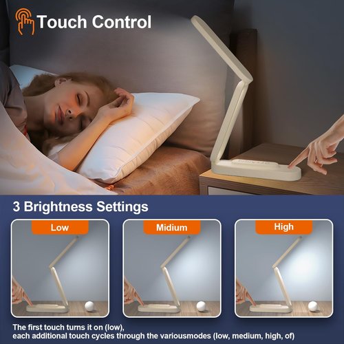 Giryuhd LED Desk Lamp - Rechargeable & Portable Light with 3 Brightness Levels | Ideal for Home & Office