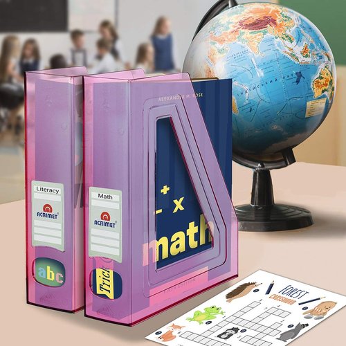 Acrimet Magazine File Holder, Durable Rack, Space-Saving Organizer (Plastic) (Clear Pink Color) (2 pack)