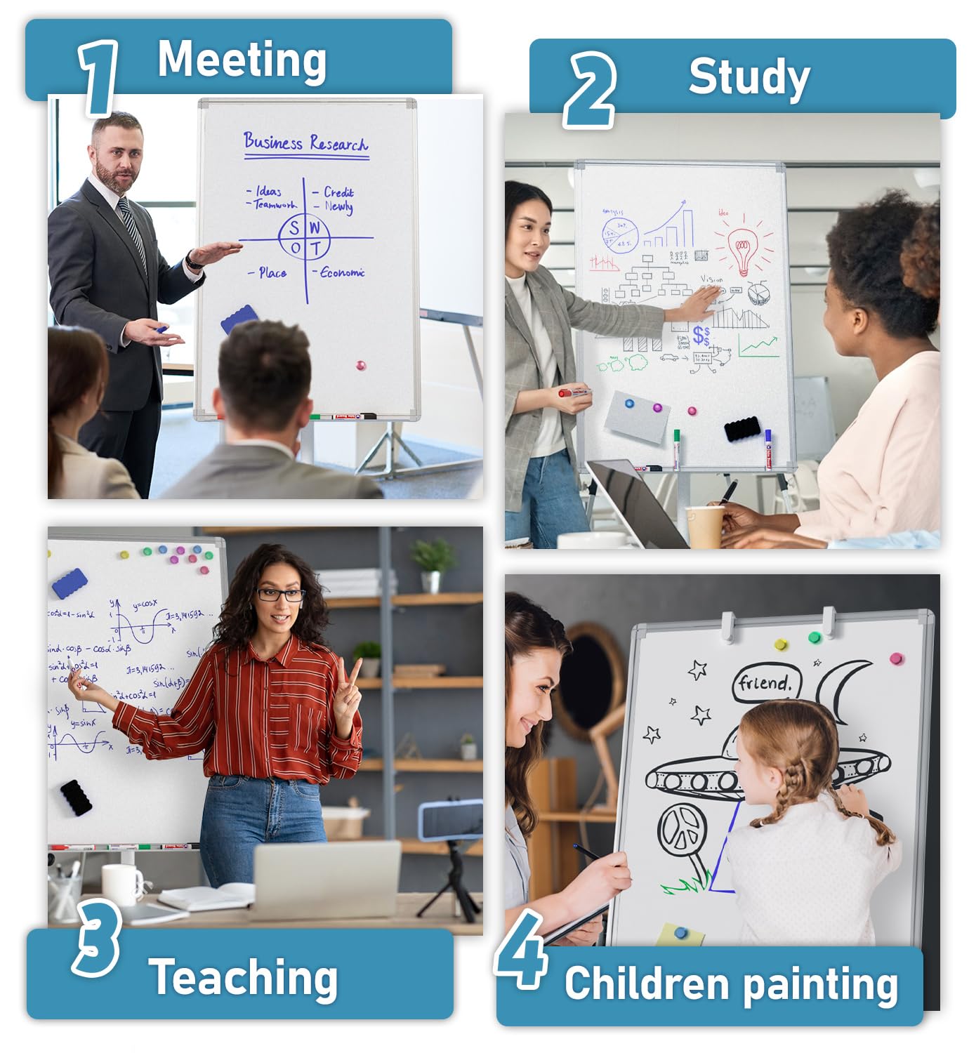Nicpro Mobile Whiteboard 36"x 24" Magnetic Dry Erase Board, Height Adjustable Standing Easel with 5 Wheels, Flipchart Hooks, Rolling for Office Home or Classroom Teaching
