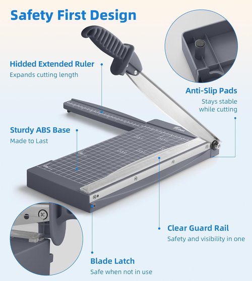 Firbon 12" Guillotine Paper Cutter - Compact Heavy-Duty Trimmer for 12 Sheets | Ideal for Scrapbooking, Office & Classroom (Gray)