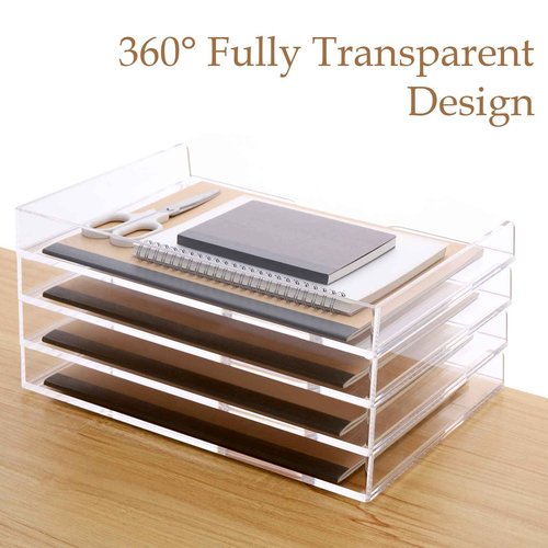 SANRUI Stackable Paper Tray,Acrylic File Organizer,Paper Tray Organizer for Desk,Clear Office Desk Organization for Office, Home or School，2 Tier
