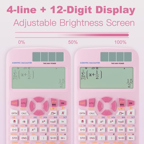 Scientific Calculators,Rudnia Pink Solar Calculators with 4-line Display,10+2 Digits and 552 Function Calculator,School Supplies for Middle High School and College Students (Pink)