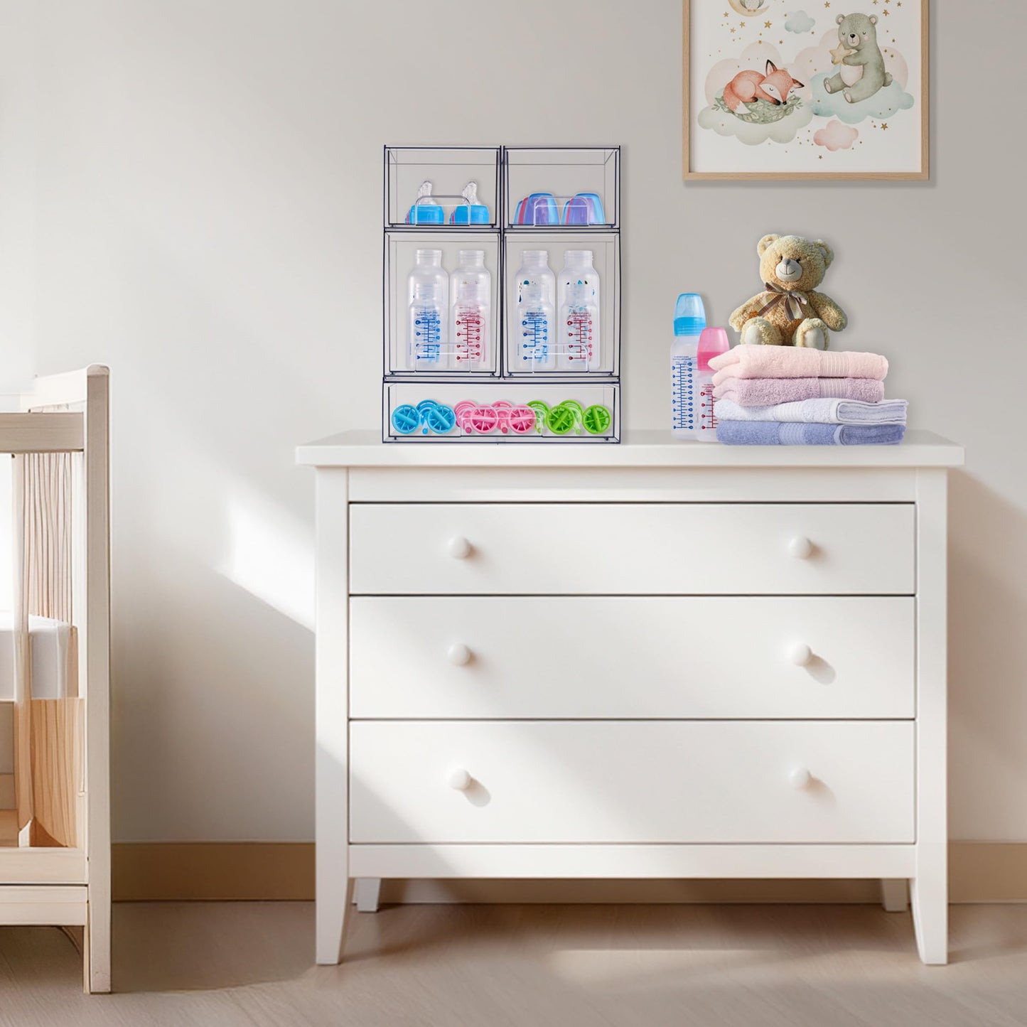 Sorbus Stackable Acrylic Storage Drawers – 2 Small + 1 Wide – 3 Pack Clear Plastic Organizer Bins for Baby Bottles, Makeup, Bathroom & Vanity, Pull-Out Drawer Design for Kitchen Cabinets