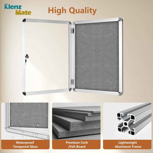 24"x18" Enclosed Cork Bulletin Board Tamper-Proof Dispaly Case,Grey Fabric&Aluminium Frame,Shatter Resistant Lockable Bulletin Board with Clear Acrylic Door for School,Office,Mall,Community,Hospital