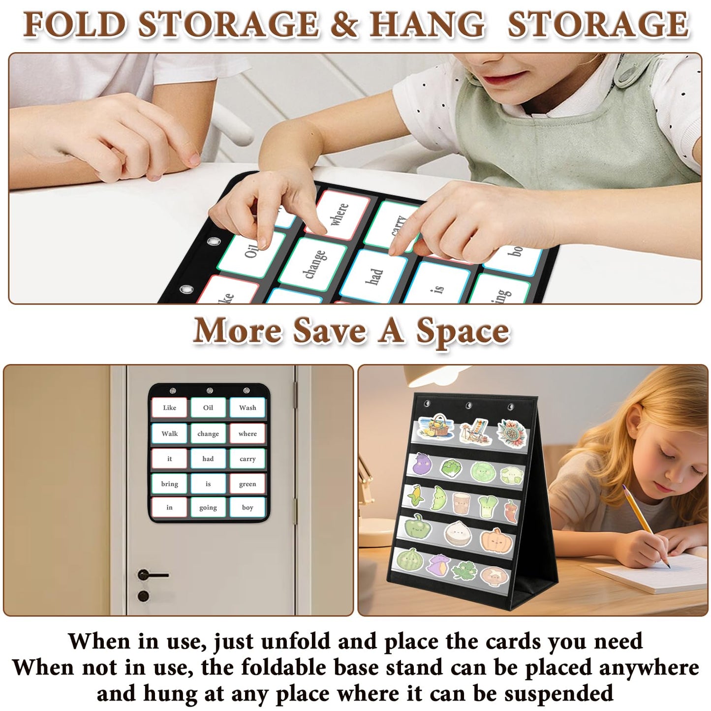 Tabletop Pocket Chart 14x17 Inch - 3 Page Flip Design 8 Sides Portable Sticker Display Stand Oxford Fabric Teaching Organizer for Classroom, Homeschool & Teacher Supplies(Patent Pending)