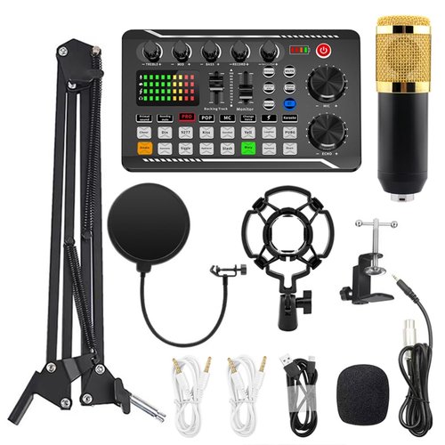 F998 Podcast Equipment Bundle for Tiktok and Youtube Vlog,Sound Board with Audio Interface,Condenser Karaoke Microphone,Streaming Podcast Starter Kit DJ Audio Mixer (F998+BM800 MIC)