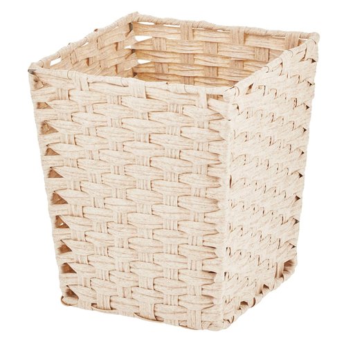 mDesign Small Woven Basket Trash Can Wastebasket - Square Garbage Container Bin for Bathrooms, Kitchens, Home Offices, Craft, Laundry, Utility Rooms, Garages - Cream/Beige