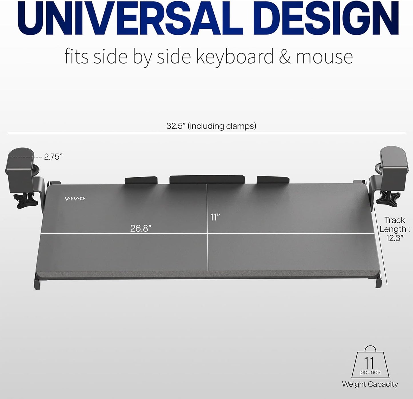 VIVO Large Keyboard Tray - Sturdy Under Desk Pull-Out Platform with C Clamp Mount | 27 x 11 Inch, Black
