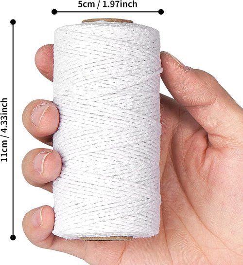Ohtomber White Cotton Butchers Twine - 328 Feet 2MM Bakers Twine for Crafts and Cooking