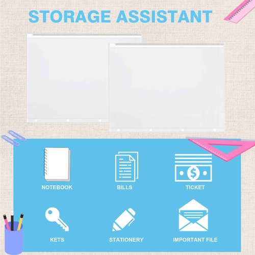 60 Pieces 4 Ring Binder Zipper Pouch 4 Holes Clear Poly Zip Envelopes Waterproof PVC Zipper Folders Binder Pouch Filing Bags for School Office Travel Storage Document Letter Size Supplies (A4 Size)
