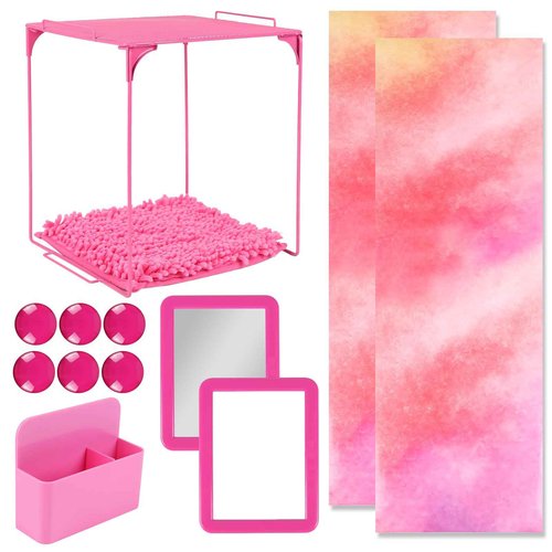 AUECOOME Locker Organizer and Locker Accessories Kit Includes Shelf、Rug、Mirror、Whiteboard、Storage Cup、and Magnetic Wallpaper Pink Locker Accessory for Girls Back to School Essentials (Rose Red)