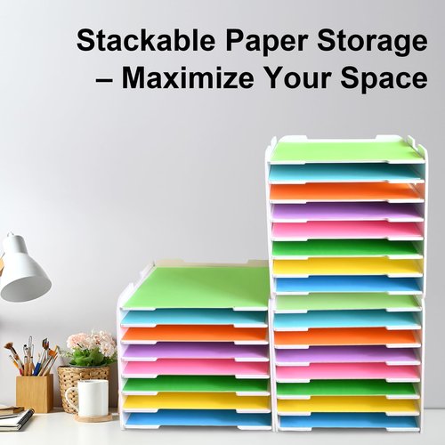 LOSADY 12x12 Paper Organizer, 8-Tier Scrapbook Paper Storage, Stackable Desktop File Holder for Home, Office, Classroom, and Craft Room