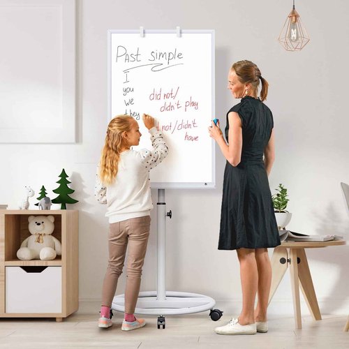 Whiteboard on Wheels 36 x 24 inches - Standing Magnetic Dry Erase Board, Mobile White Board Easel with Flipchart Hooks Portable Rolling Easel for Classroom Office Home (Silver)
