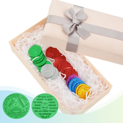Siifert 60 Pcs Recovery AA Chips and Medallions Bulk Sobriety Chips AA Tokens Alcoholics Anonymous Medallion Aluminum Include 1 2 3 6 9 Month and 24 Hour Commemorative Lot Colored